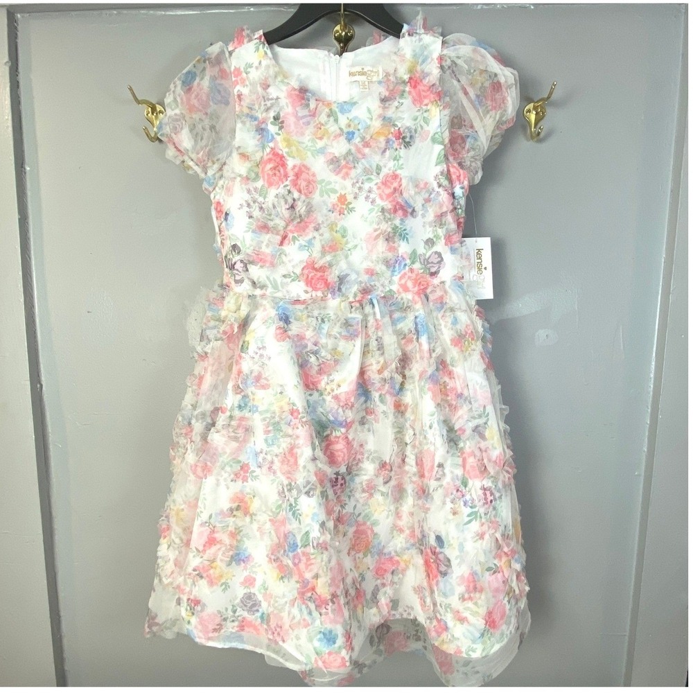 NWT Girls Rose Floral Ruffle Party Dress Short Sleeve Wedding Formal Size 16